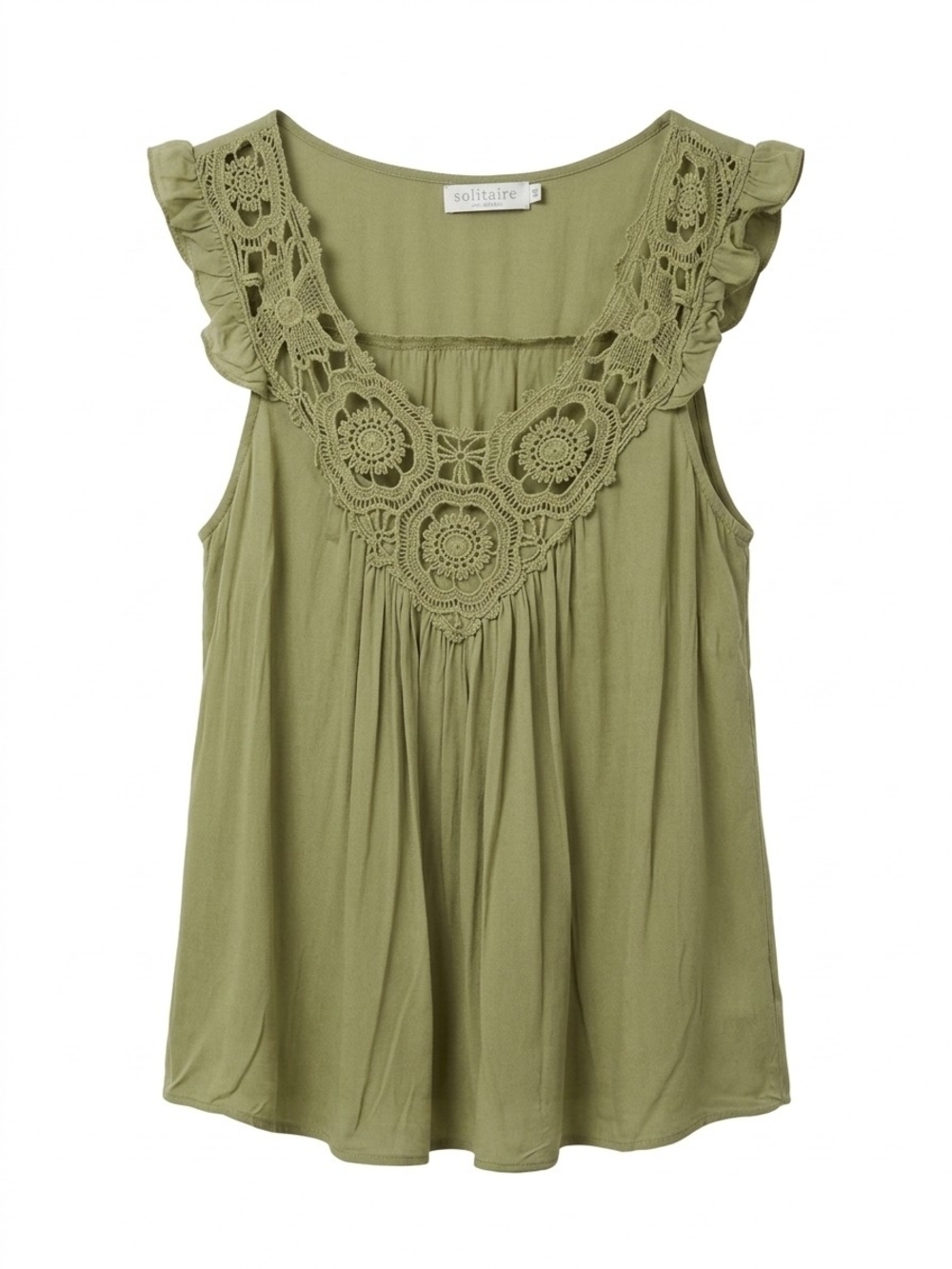 Solitaire Olive Green Crochet Yoke Sleeveless Top